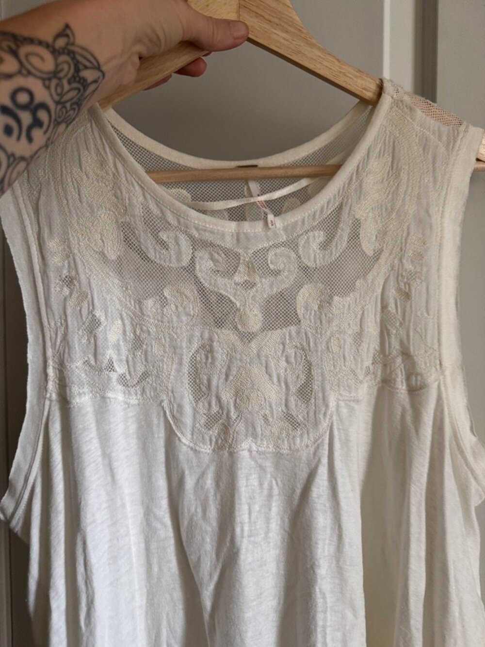 Free People Cream Embroidered Sleeveless Tank - Picture 6 of 7